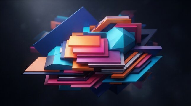 Abstract geometric structure with vibrant intersecting planes and shapes