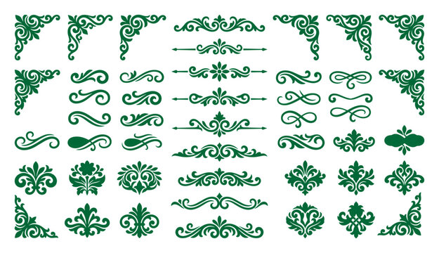 Vintage green calligraphic flourishes and ornate scroll divider set.