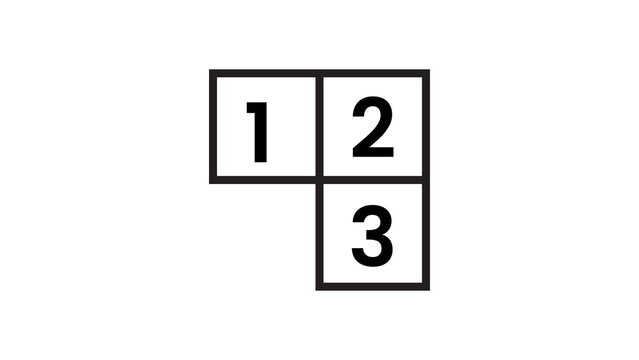 Numbered block grid icon with black numbers for logical sequence and data categorization.
