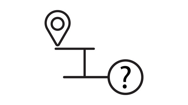 Abstract route map icon showing connection between known point and unknown question mark.