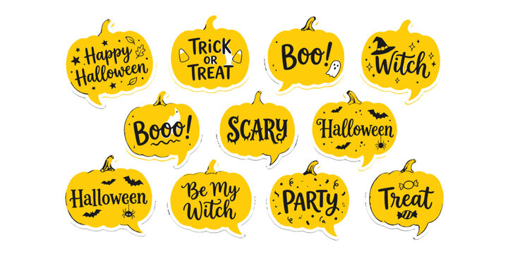 A delightful collection of halloween themed speech bubbles and pumpkin illustrations for festive celebrations