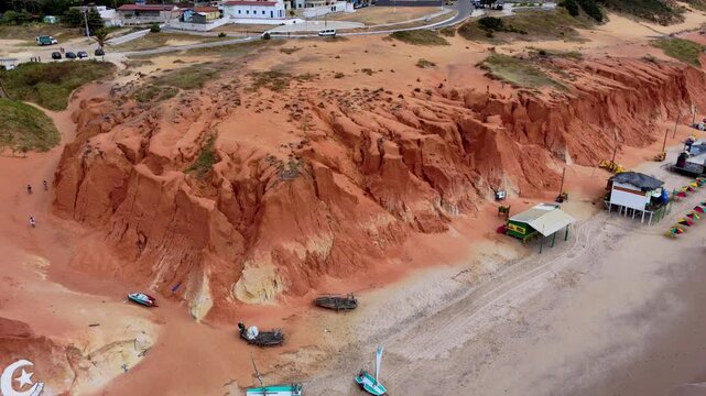Aerial Top View of Canoa Quebrada Beach and Cliffs, Brazil