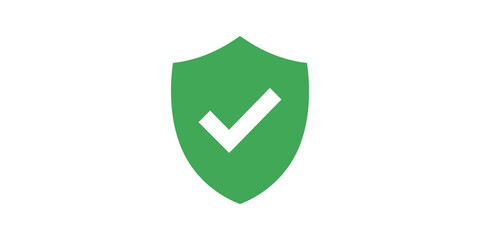 Green shield icon with checkmark symbol for secure verification design. ©  图像