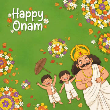 happy onam, onam , family, flowers