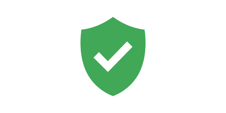 Green shield icon with checkmark symbol for secure verification design.
