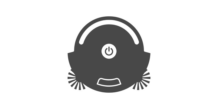 Black robotic vacuum cleaner top view icon for smart home technology.