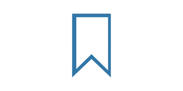Outline blue bookmark ribbon tag vector icon for user interface elements.