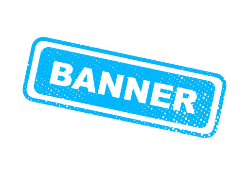 Blue banner stamp with text label illustration