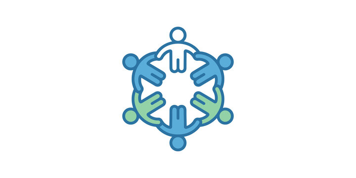 Community circle of diverse people holding hands in unity vector art.