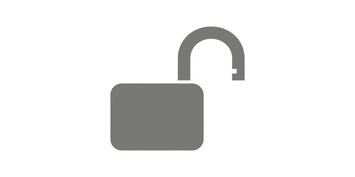 Grey simple open lock icon for software interface and security apps.
