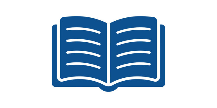 Open blue book icon with lined pages representing study and reading.