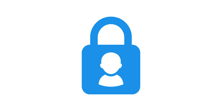 Secure user account padlock icon blue sign for privacy and identity.