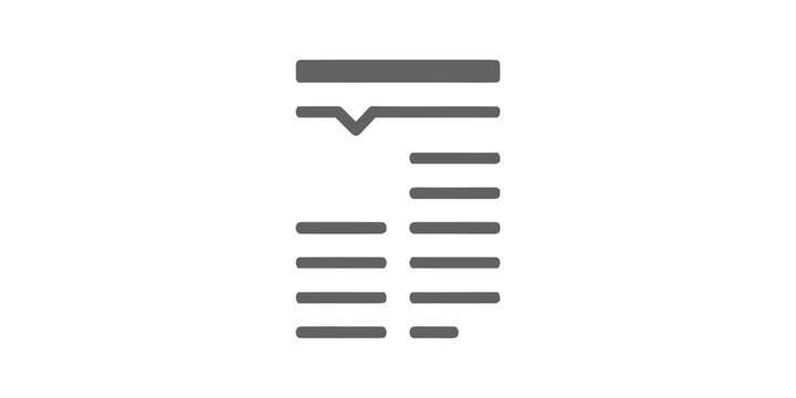 Minimalist grey document icon with text lines and small check mark.