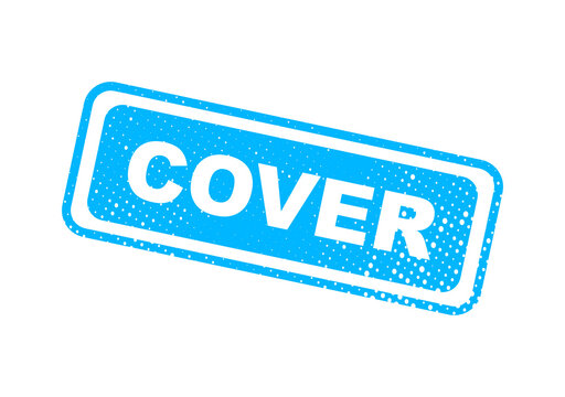Blue cover stamp with word cover illustration