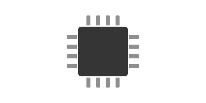 Digital microchip cpu icon for computer hardware technology systems.