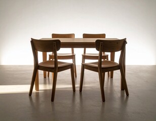 Fototapeta premium Minimalist wooden table with an additional prepared chair bathed in morning light for inclusion and equal opportunity concepts