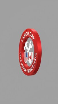 Labor Day celebration logo animation with national emblems and tools
