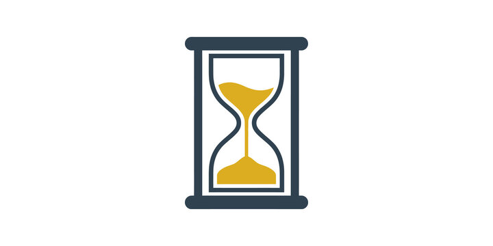 Hourglass flat icon with sand flow for time management and countdowns.