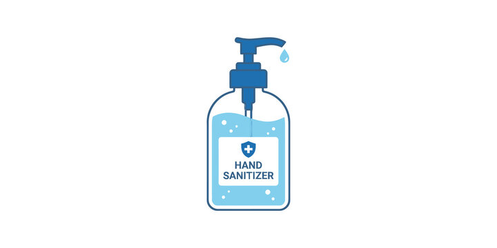 hand sanitizer blue graphic icon with water droplets on transparent background.