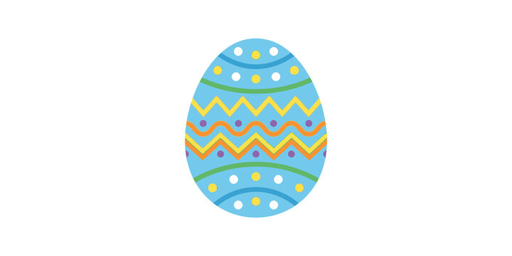 Blue easter egg flat icon with colorful patterns for holiday decoration.