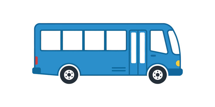 Blue public transport bus icon for city travel and urban shuttle services.
