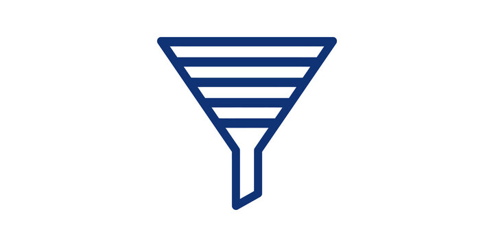 Blue funnel filter icon with tiered sections for data analysis graphics.