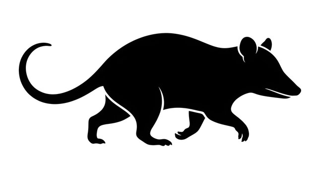 Silhouette of an Opossum Walking Isolated on White Background
