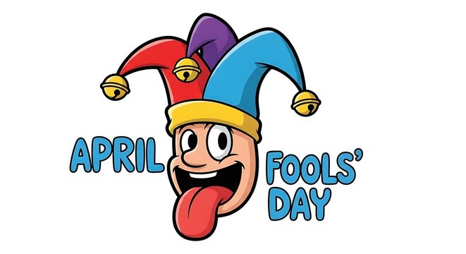 April fools day jester face with colorful hat and bells
