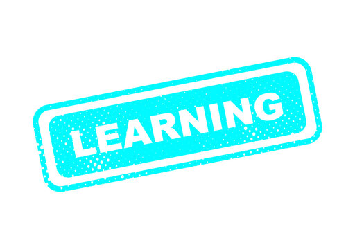 Bright blue learning stamp with text illustration