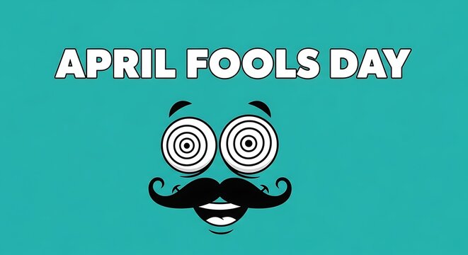 April fools day icon set with funny face and mustache