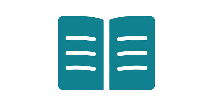 Open instruction manual book blue flat icon for technical user guidance.
