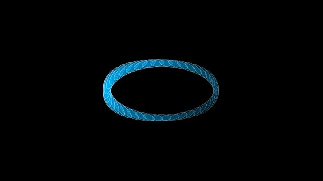 Blue glowing abstract elliptical shapes rotating in rhythmic motion within a seamless digital video loop animation