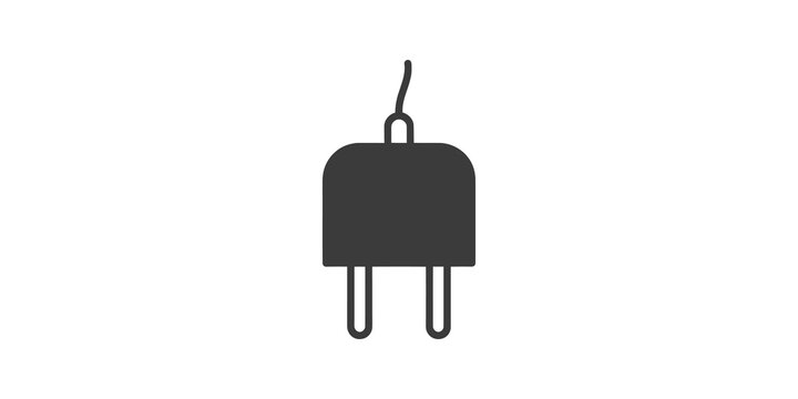 Simple gray electric plug icon for power supply and household energy use.