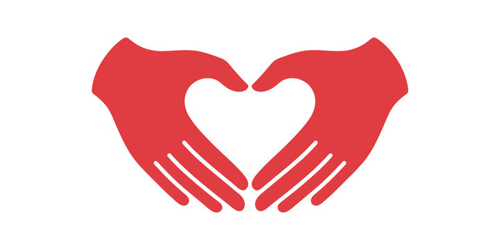 Red hand heart gesture icon representing love and compassion symbols.