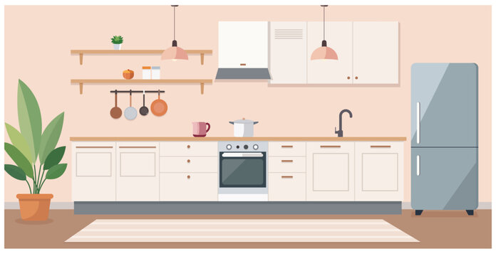 minimal kitchen flat cartoon illustration