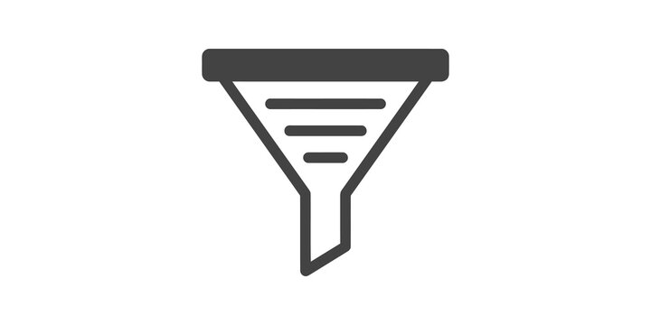Funnel flat icon with gray geometric lines for business data filtering.