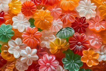 Fototapeta premium Delightful close up of colorful, flower shaped candies creating a cheerful and vibrant background