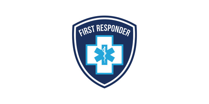 Blue shield first responder badge with medical star for rescue teams.