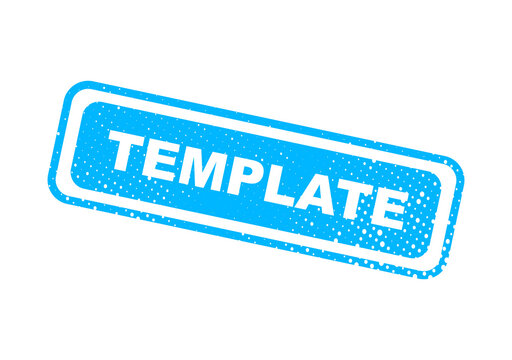 Blue template stamp with white text saying template illustration
