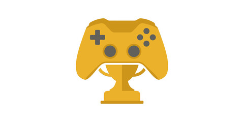 Gamepad trophy icon in yellow and grey colors for video game tournament. ©  图像