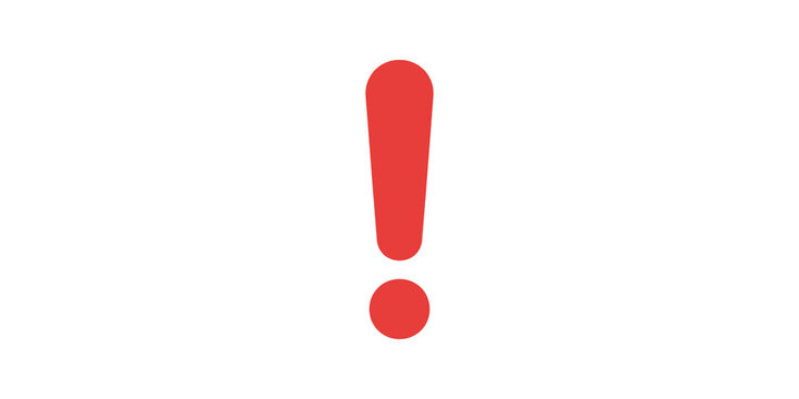 Red exclamation mark flat icon for important warning and error messaging.