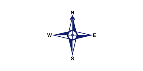 Simple blue compass icon with cardinal points for navigation maps layout.