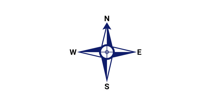 Simple blue compass icon with cardinal points for navigation maps layout.