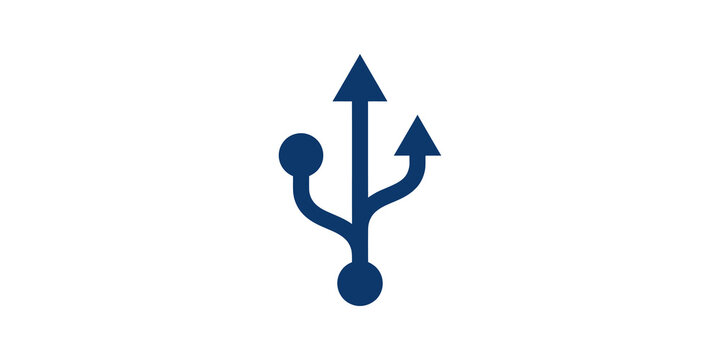 Usb connection port icon with blue lines for computer hardware systems.
