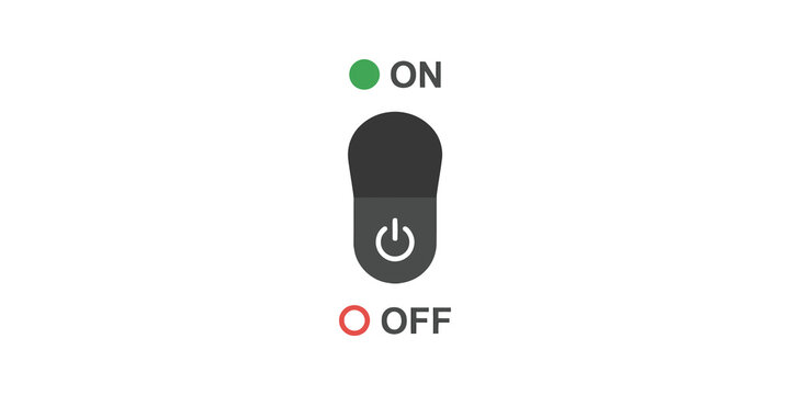 Black power switch with green on and red off indicators for technology.