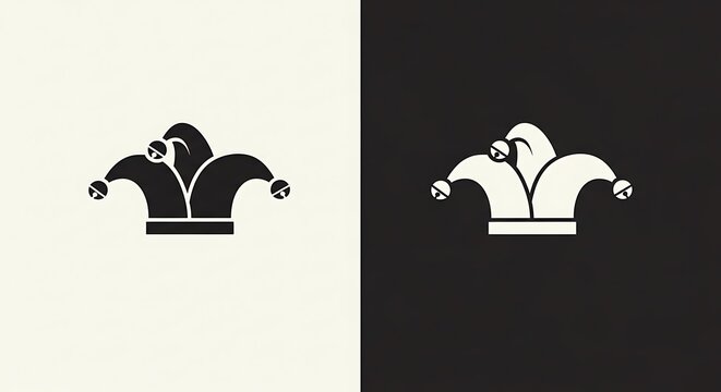 Jester hat set icon in black and white color variations