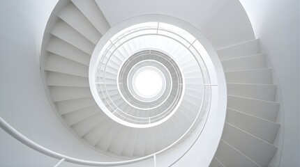 Fototapeta premium Abstract spiral staircase seen from above in a modern white building interior