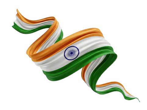 Wavy ribbon of the indian national flag with saffron white and green colors isolated on transparent background