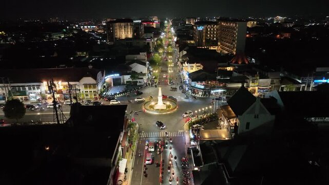 Tugu Jogja Aerial Night View