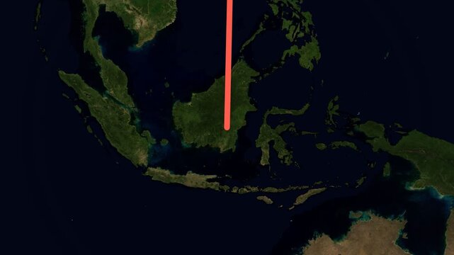 Landscape animated map route from Beijing to Bali